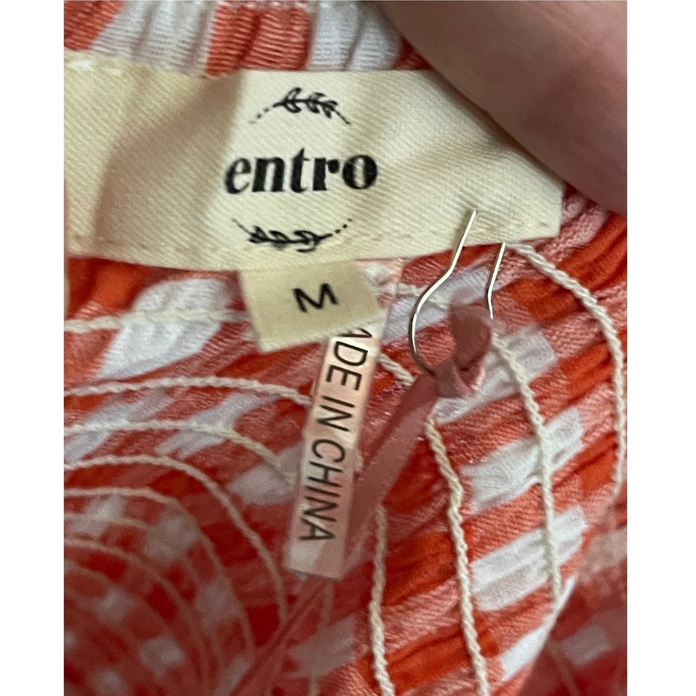 NWT Entro Gingham Maxi Dress Sundress M Orange  Farmcore Milkmaid Tiered - Picture 8 of 10